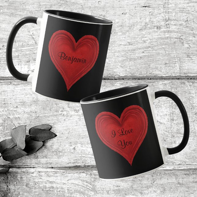 Mug Je t'aime Rouge Minimaliste Coeur Noir Nom (Front And Back)