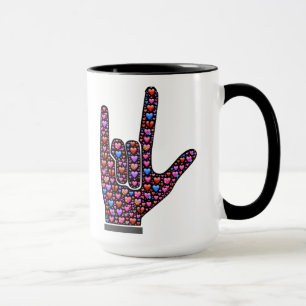 Mug Je t'aime signes de main remplis de coeurs d'emoji