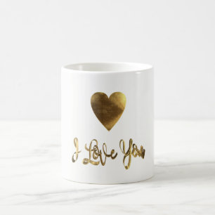 Mug Je t'aime typographie d'or de coeur romantique