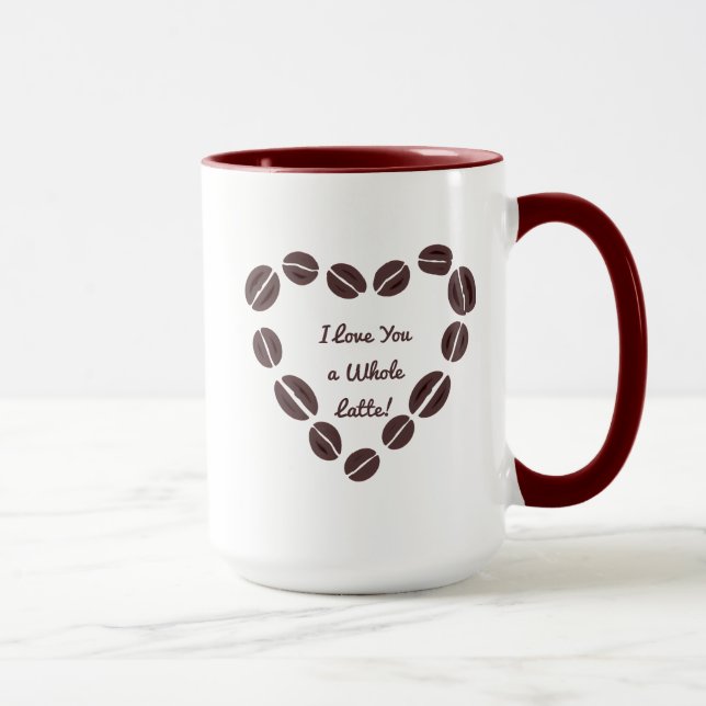 Mug Je t'aime un coeur de café en latte entier (Droite)