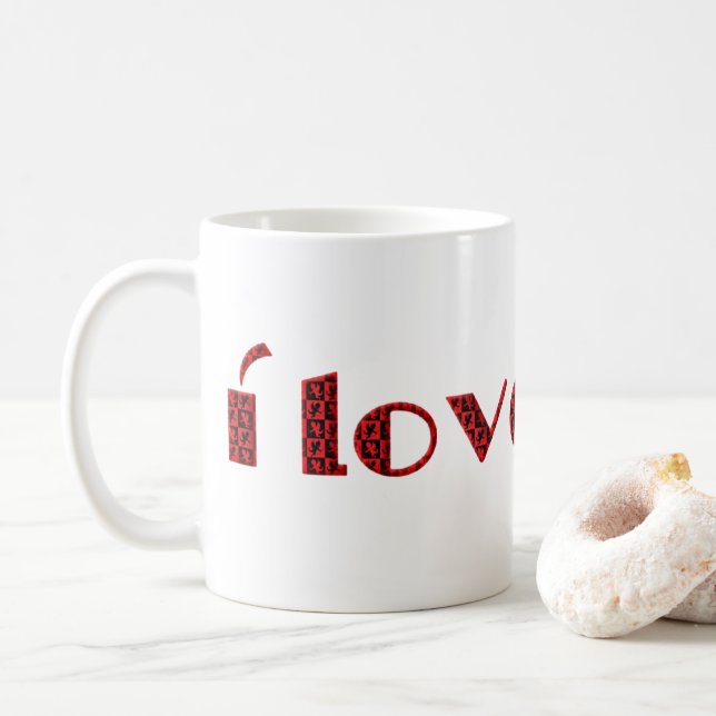 Mug Je t'aime Valentine Cupid Typographie Rouge Noir (Avec donut)