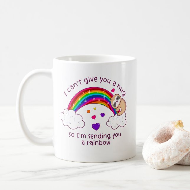Mug Je t'envoie un arc-en-ciel de Sloth Hug (Avec donut)