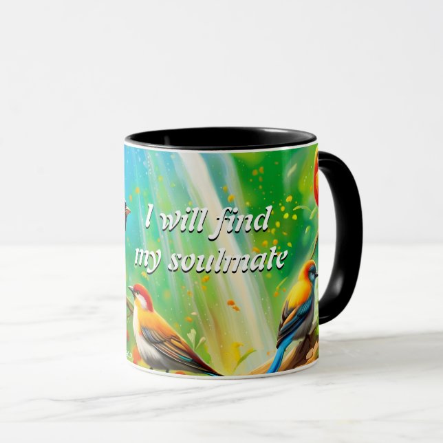 Mug Je trouverai mon âme mantra cascade oiseaux muqueu (Devant droit)