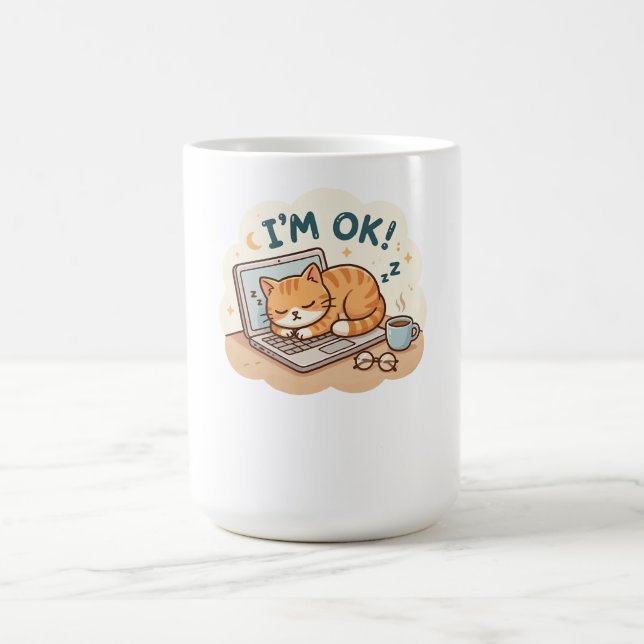 Mug Je vais bien Chat dormant Ordinateur portable Dess (Centre)