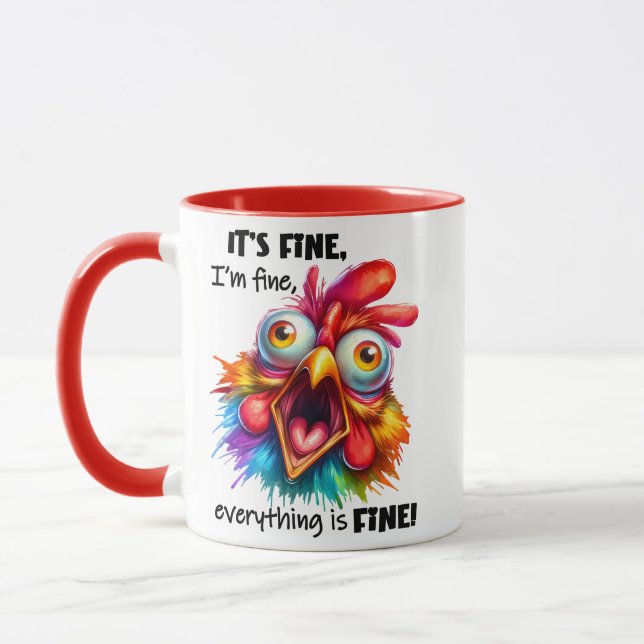 Mug Je vais bien, tout est FINE Drôle poulet (Gauche)