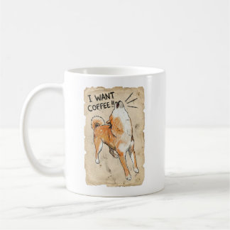 Mug Je veux du café - Croquis vintage de Shiba Inu hur