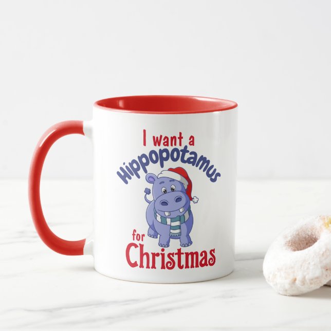 Mug Je veux un Hippopotame pour Noël (Avec donut)
