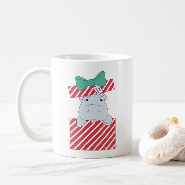 Mug Je veux un Hippopotame pour Noël en boîte rayée (Avec donut)