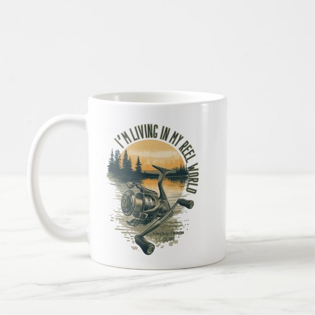 Mug Je vis dans mon monde de bobine | Lac de pêche  (Gauche)