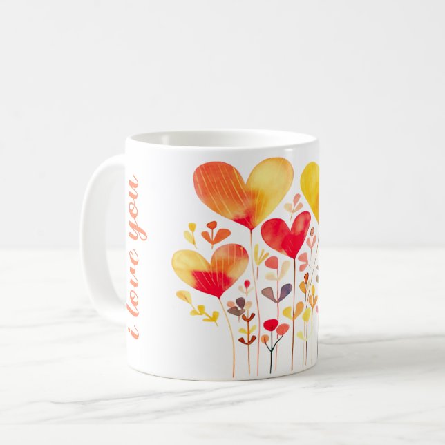 MUG "JE VOUS AIME" SIMPLE CLASSIQUE BOHO HEART PETALS (Devant gauche)