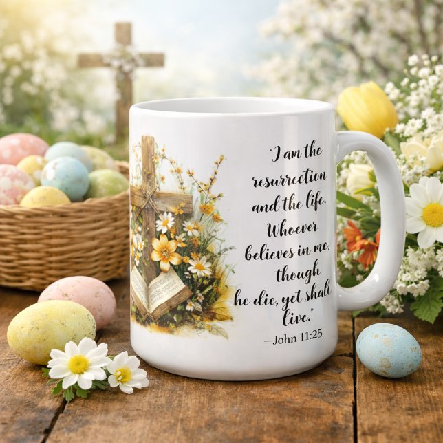 Mug Jean 11:25 Art de l'Écriture sur la Résurrection  (Créateur téléchargé)
