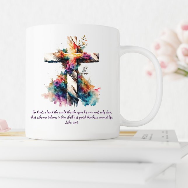 Mug Jean 3:16 Écriture Croix Bible chrétienne Verse (Créateur téléchargé)