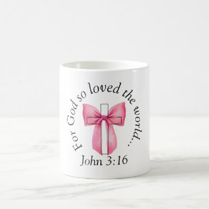 Mug Jean 3:16 Nœud Rose Coquette Croix