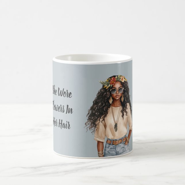 Mug Jean noir féminin Fleurs dans ses cheveux (Centre)