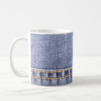Mug Jeans bleus : texture cousue détaillée.