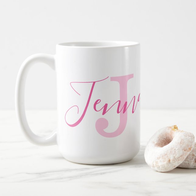 Mug Jenna nom signification et monogramme petit oiseau (Avec donut)