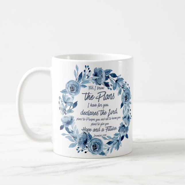 Mug Jeremiah 29:11 Car je connais les Plans Floral Ble (Gauche)