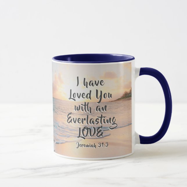 Mug Jérémie 31:3 Je vous ai aimés Bible Ocean Sunset (Droite)