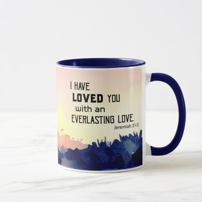 Mug Jérémie 31:3 Je vous ai aimés Bible Verse (Droite)