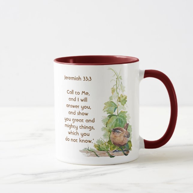 Mug Jérémie 33:3 Appelle-Moi Verset Biblique Roitelet  (Droite)