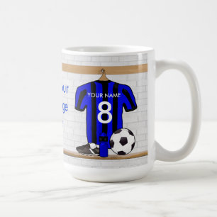 Mug Jersey de football noir et bleu personnalisé