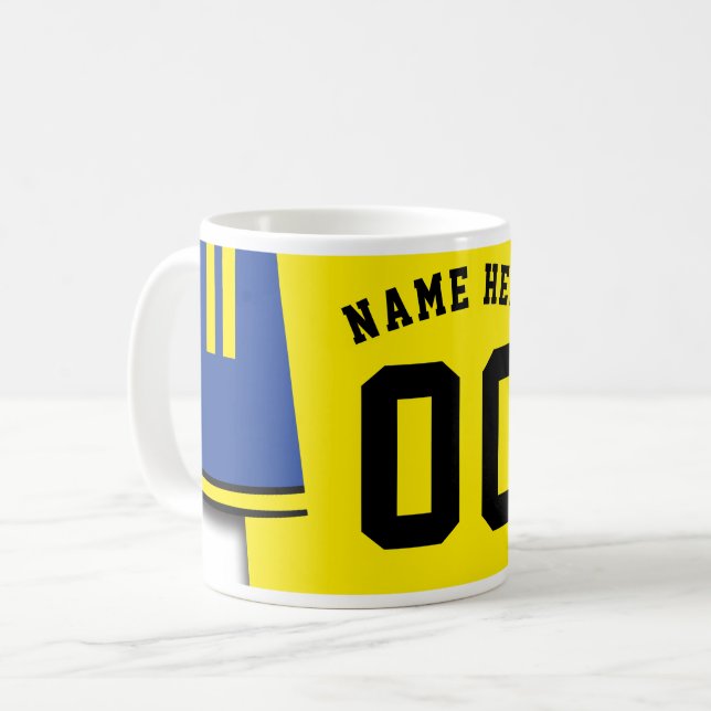 Mug Jersey de Football Personnalisable, Bleu & Jau (Devant gauche)