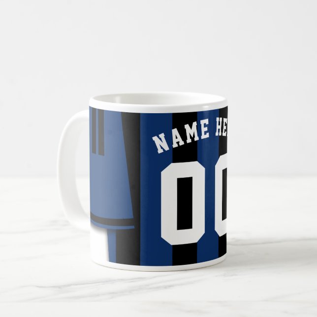 Mug Jersey de Football Personnalisable, Bleu Noir (Devant gauche)