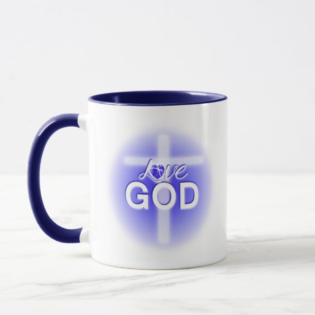 Mug Jésus amour Dieu Croix Coeur Bleu (Gauche)