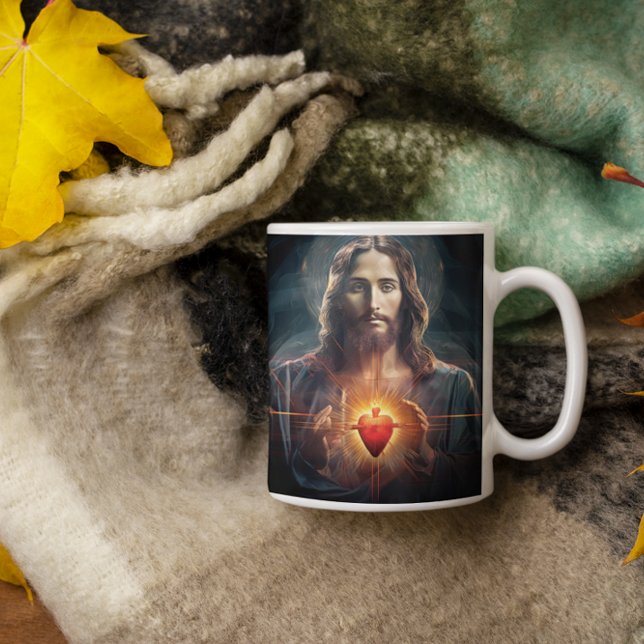 Mug Jésus-Christ avec Coeur lumineux version 6 (Jesus Christ with Glowing Heart version 6 Coffee Mug
)