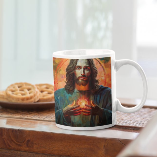 Mug Jésus-Christ avec Coeur lumineux version 8 (Jesus Christ with Glowing Heart version 8 Coffee Mug
)