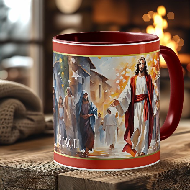 Mug Jésus Christ Message chrétien Religieux (Mug featuring a painting of Jesus Christ and his message of love, peace and joy - christmas holidays)