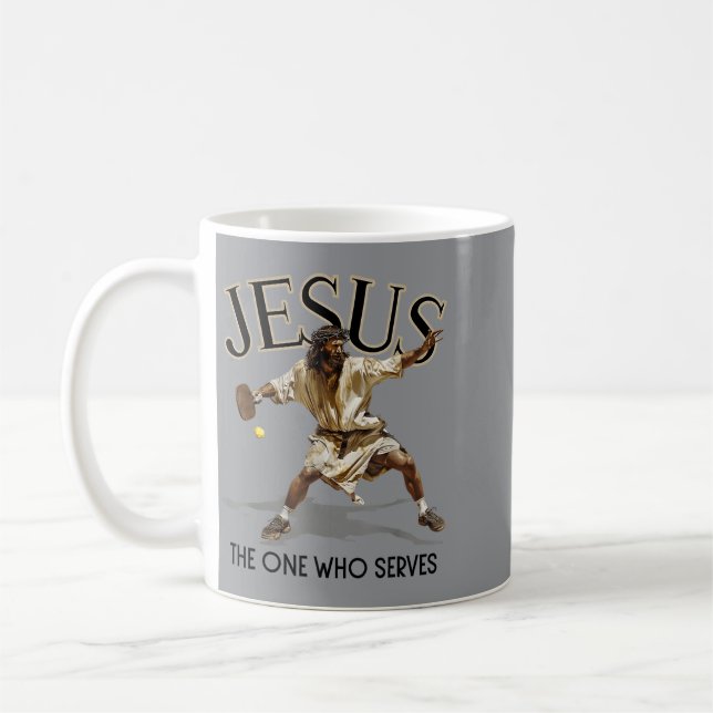 Mug  Jésus de pickleball drôle Celui qui sert (Gauche)