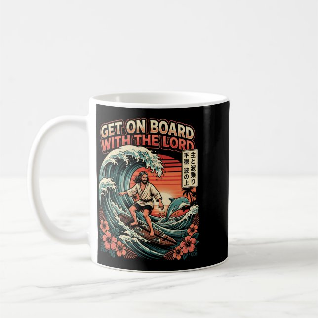 Mug Jésus drôle surfant la foi chrétienne vague de pla (Gauche)