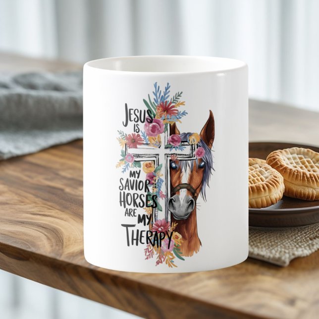 Mug Jésus Est Mon Sauveur Chevaux Sont Ma Thérapie Drô (Créateur téléchargé)