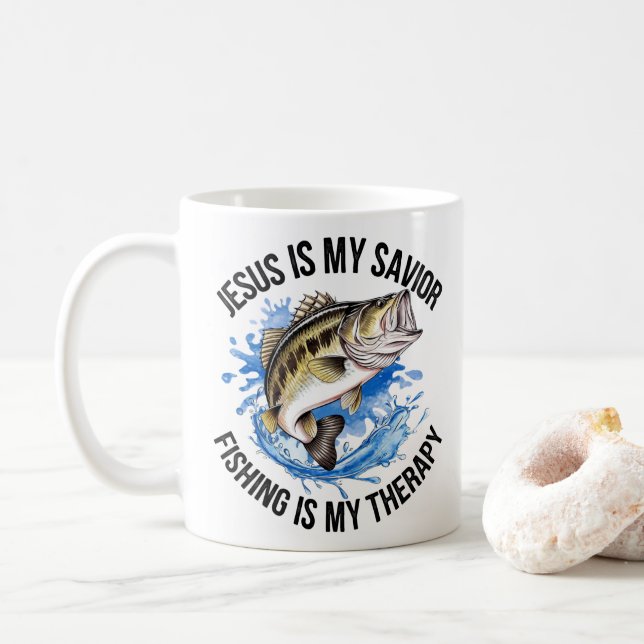 Mug Jésus est mon sauveur La pêche est ma thérapie (Avec donut)