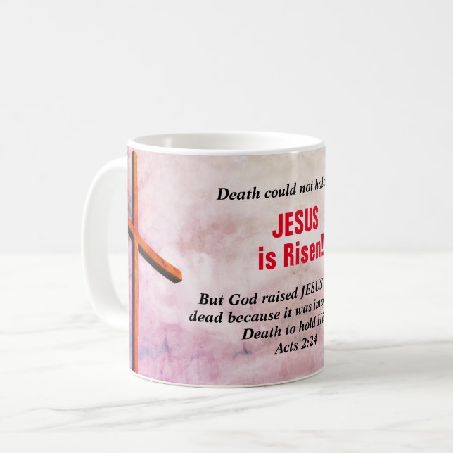 Mug JÉSUS EST REMENÉ Pâques chrétiennes (Devant gauche)