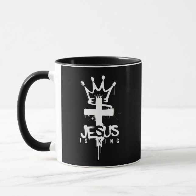 Mug Jésus est Roi Foi Religieuse Chrétienne Croix (Gauche)