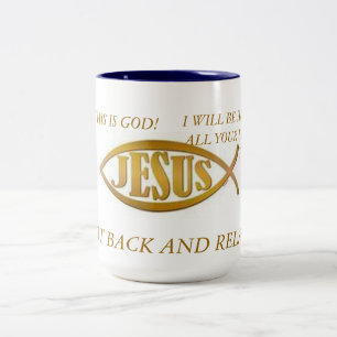 MUG JESUS FISH BLAC INTÉRIEUR GOLD EMBLEM SUR WHI