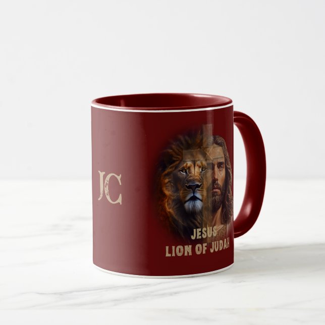 Mug Jésus Lion De Judah Personnalisé Monogramme Café M (Devant droit)