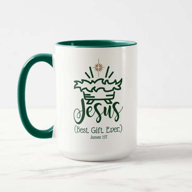 Mug JESUS MEILLEUR CADEAU JAMAIS Vert Écriture Sainte  (Gauche)