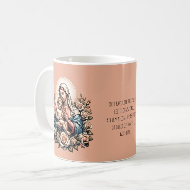 Mug Jésus Mère et Enfant Texte personnalisé Religieux (Devant gauche)