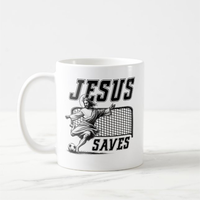 Mug Jésus Sauve et Marque - Mème de Foot Jésus Drôle (Gauche)