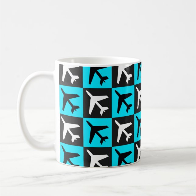 Mug Jets d'aviation bleu géométrique (Gauche)
