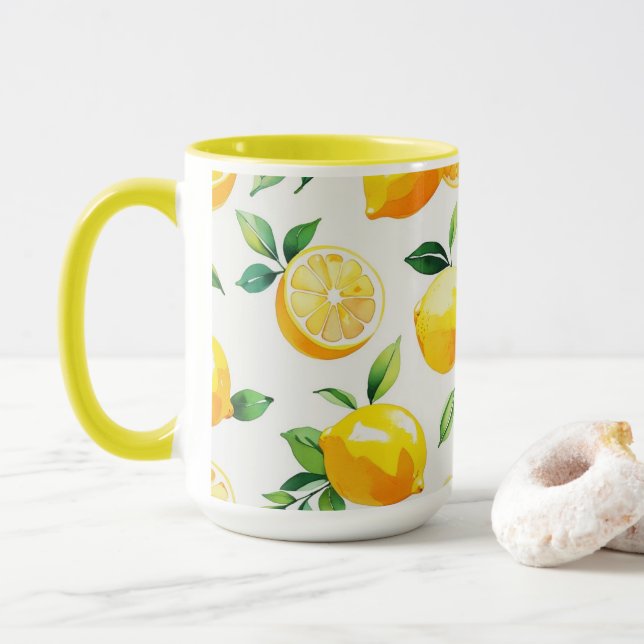 Mug Jeu de mariée bleu citron moderne (Avec donut)