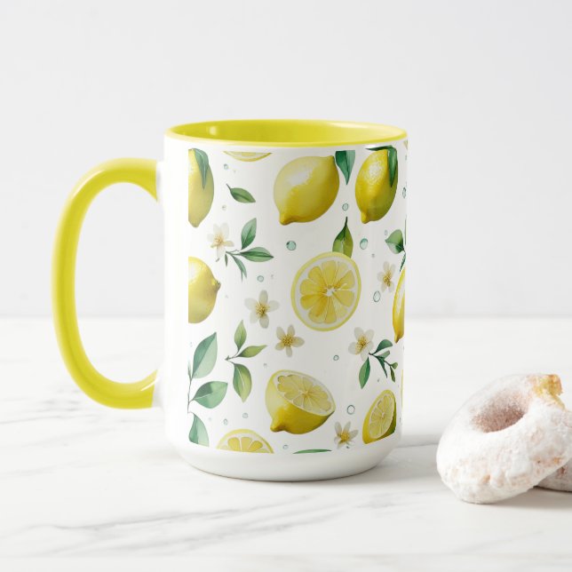 Mug Jeu de mariée bleu citron moderne (Avec donut)