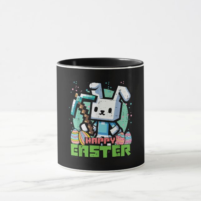 Mug Jeu de pixels de lapin de Pâques heureux  (Centre)
