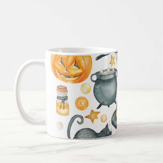 Mug Jeu d'Halloween : chauve-souris, chat noir, araign (Gauche)