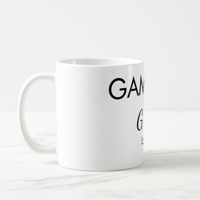 Mug Jeu sur ajouter nom de couple lieu de fête de mari (Gauche)