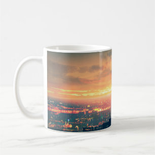 Mug jeune couple debout sur le toit en regardant c