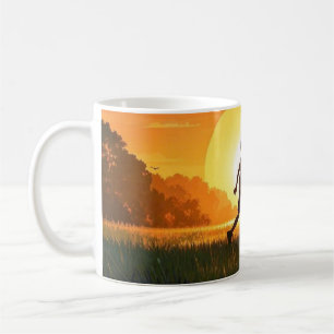 Mug Jeune garçon avec chien au coucher du soleil